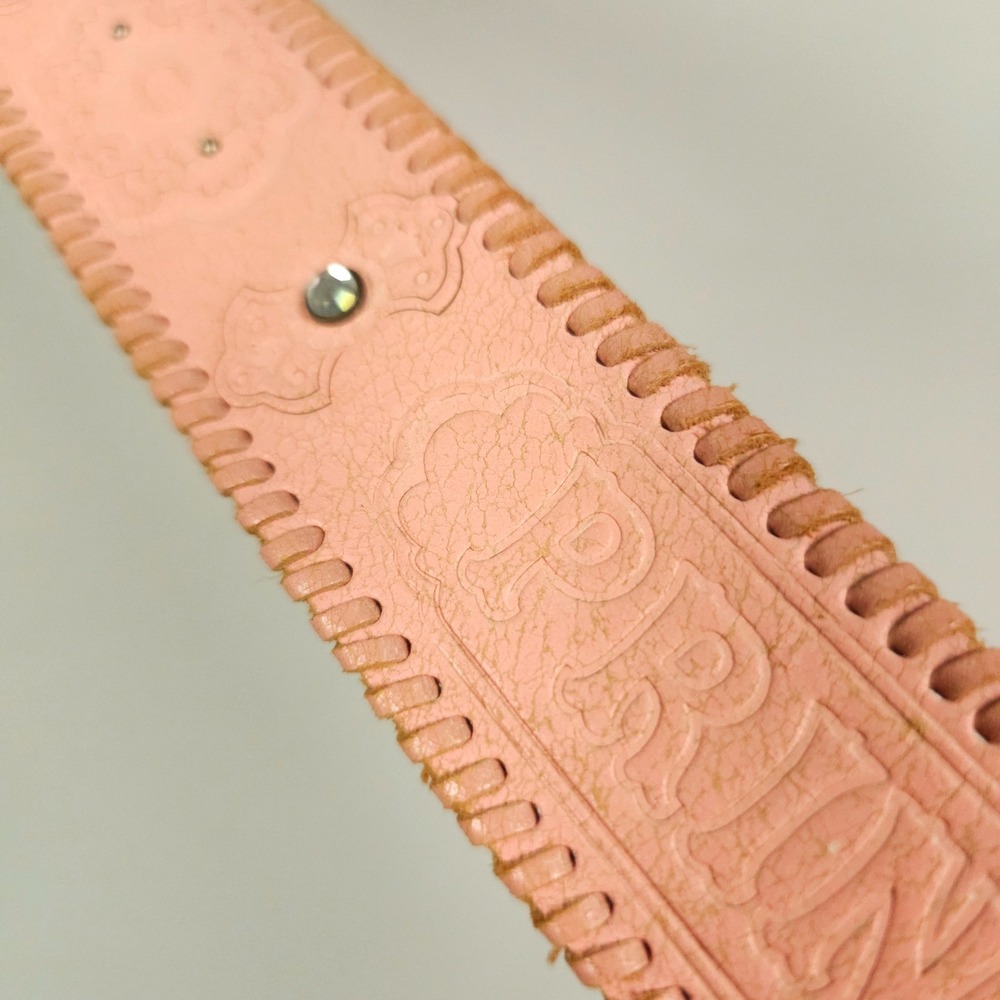 Fossil Western Belt Women Medium Pink Leather Woven Tooled Rhinestone Studded - Picture 8 of 12